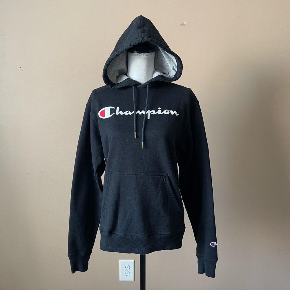 CHAMPION | Black Logo Hoodie Sweatshirt Sz S